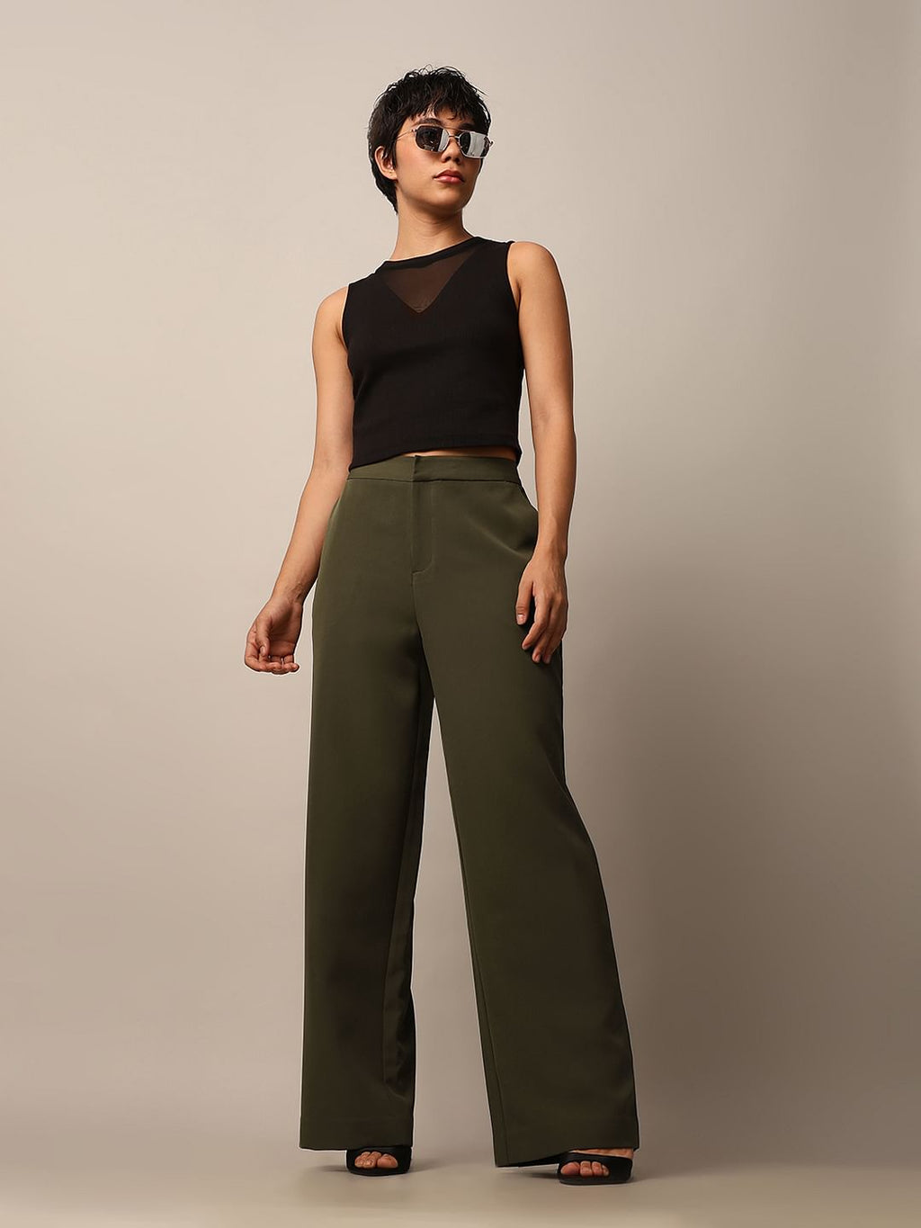 Olive High Rise Tailored Pants