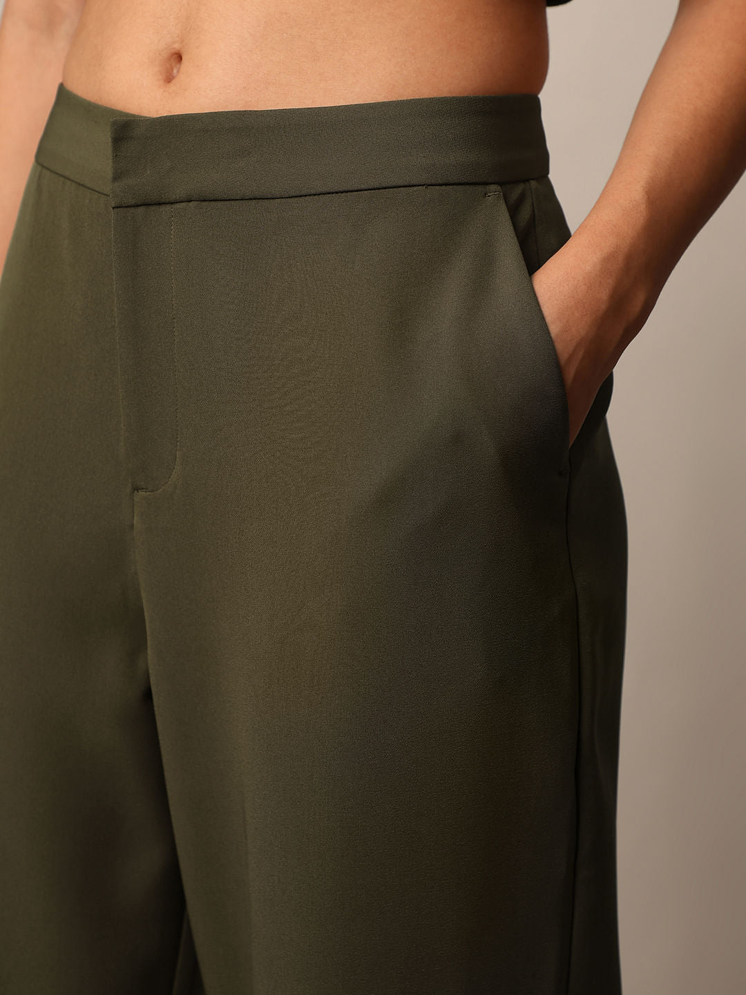 Olive High Rise Tailored Pants