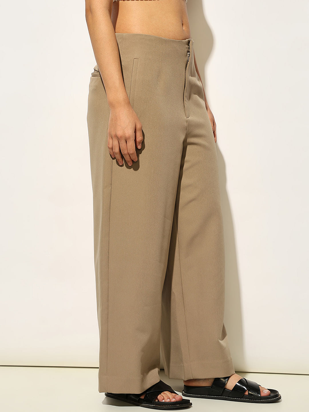 Beige Mid Rise Loose Fit Culottes