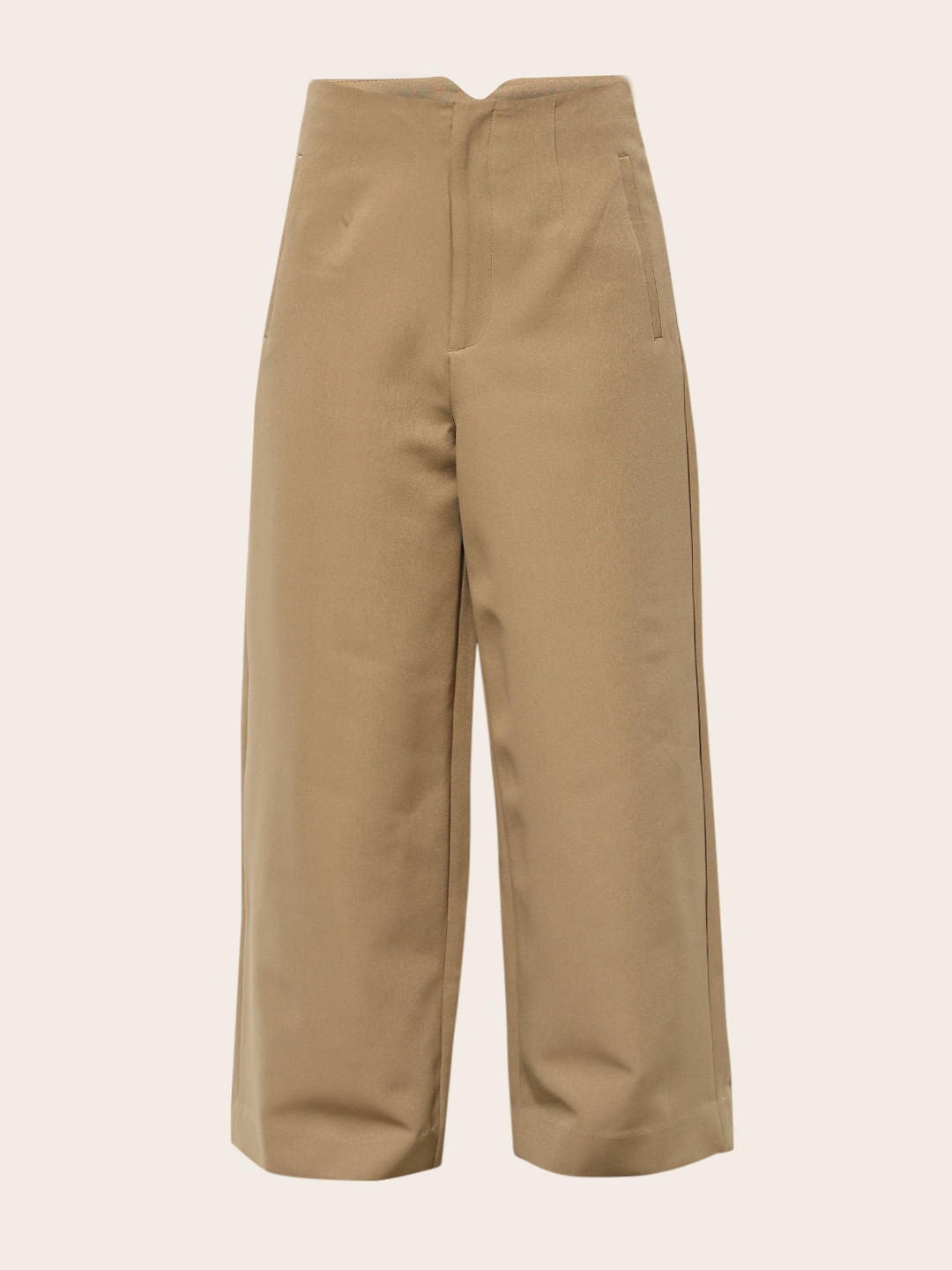 Beige Mid Rise Loose Fit Culottes
