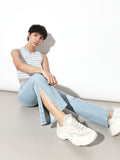 Light Blue High Rise Side Slit Flared Jeans