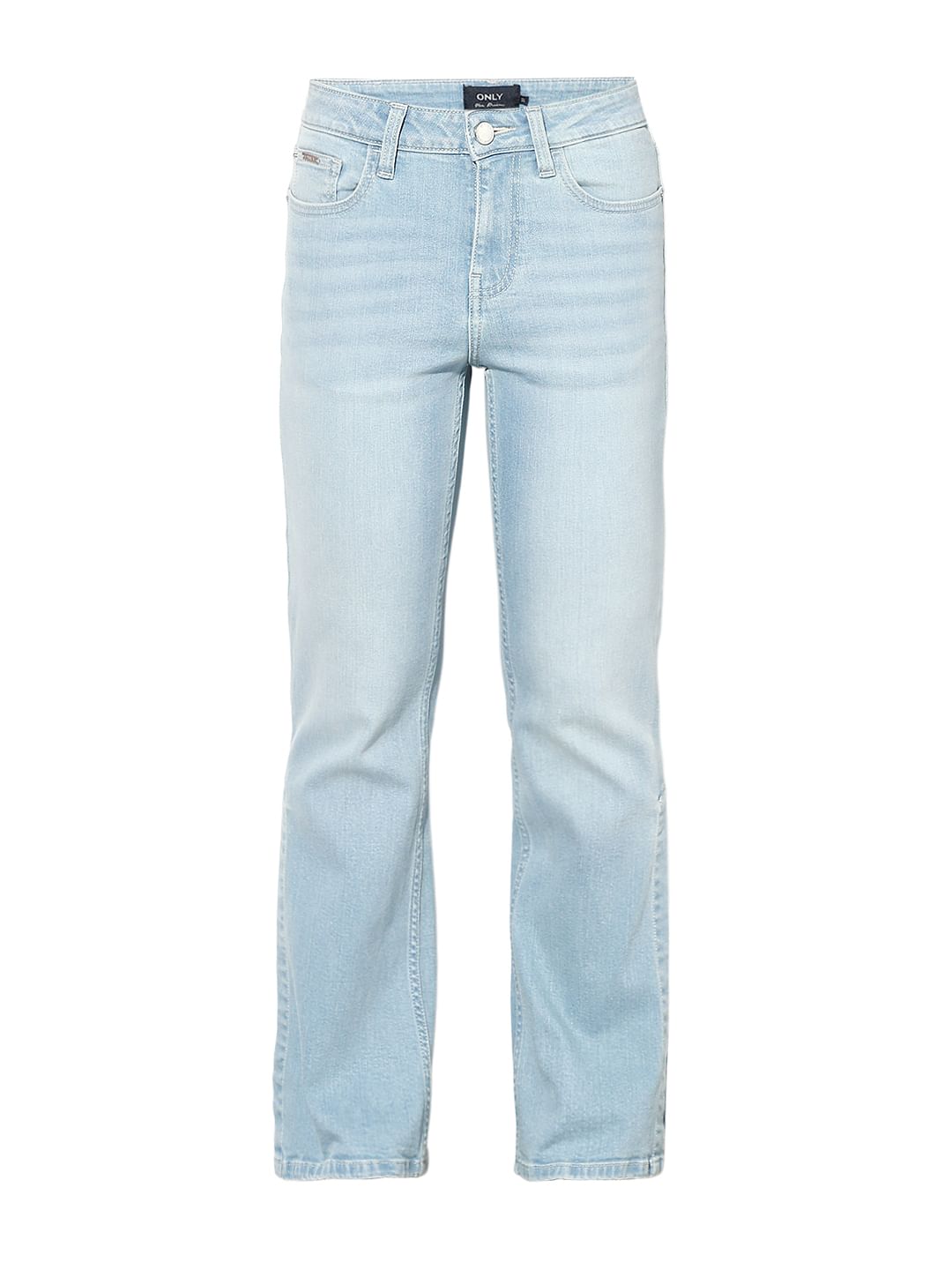Light Blue High Rise Side Slit Flared Jeans