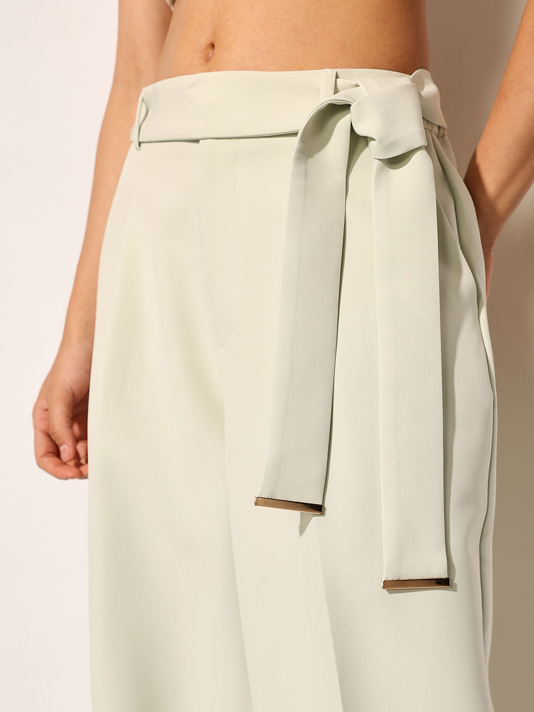 Light Green High Rise Belted Pants