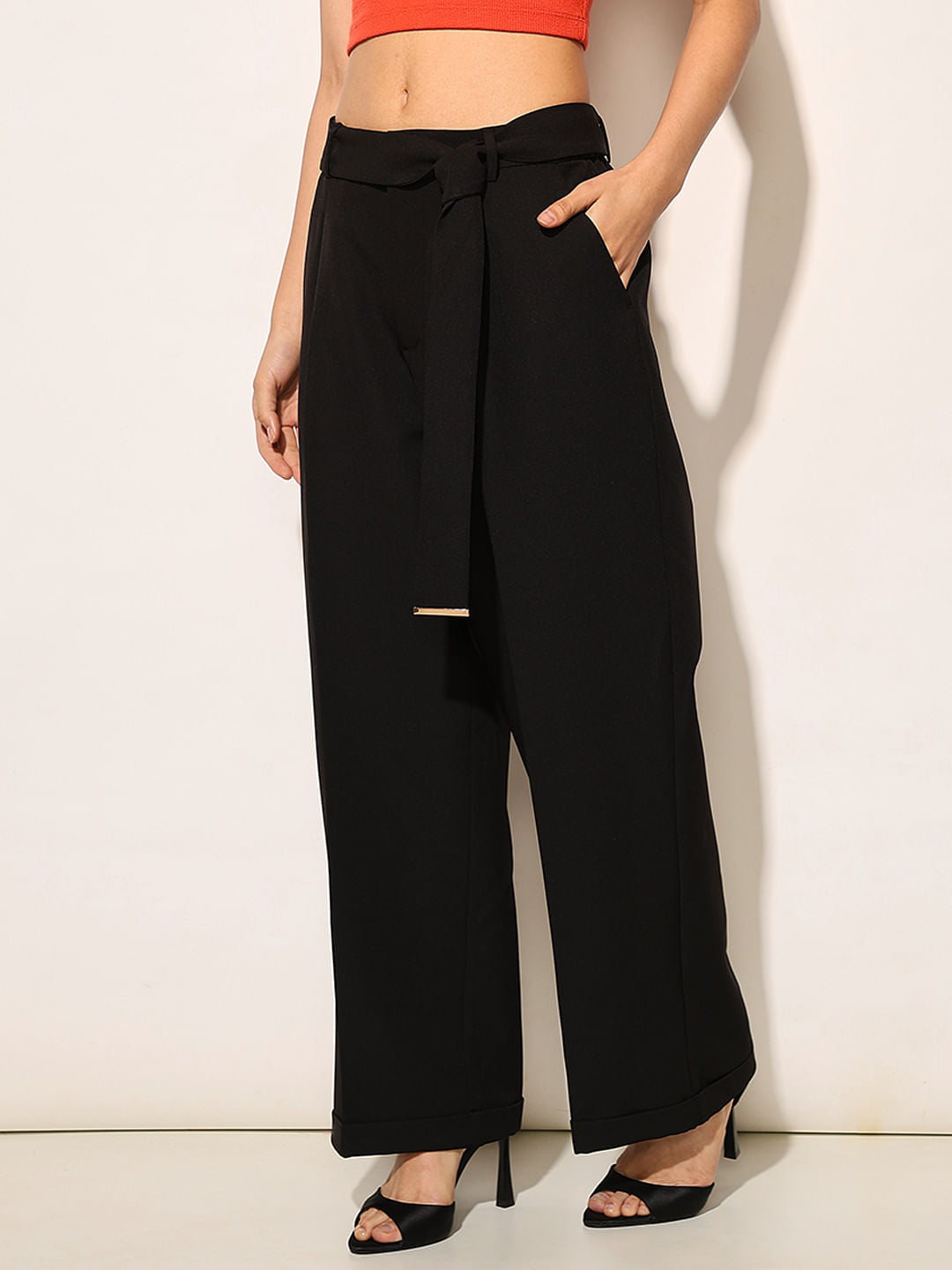 Black High Rise Tailored Pants