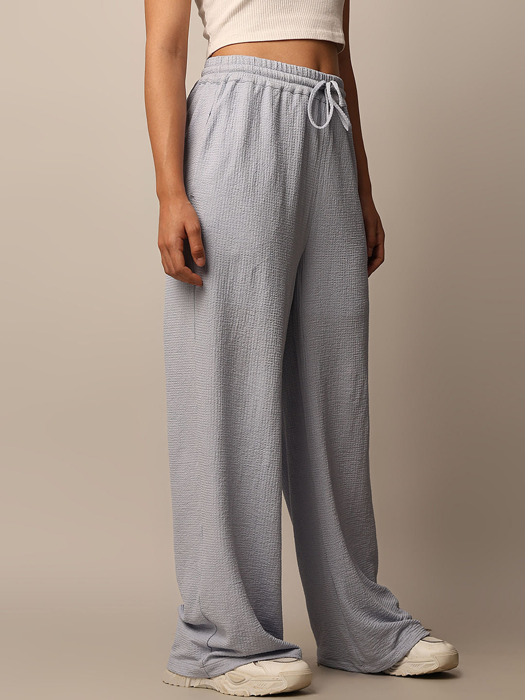 Blue Textured Pull On Pants
