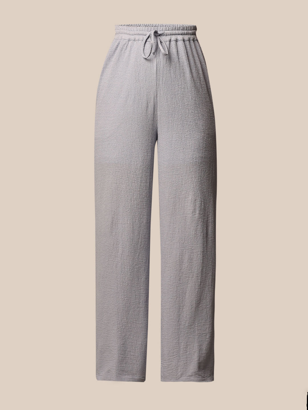 Blue Textured Pull On Pants