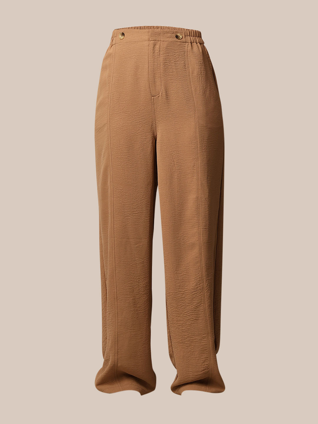 Brown High Rise Wide Pull On Pants