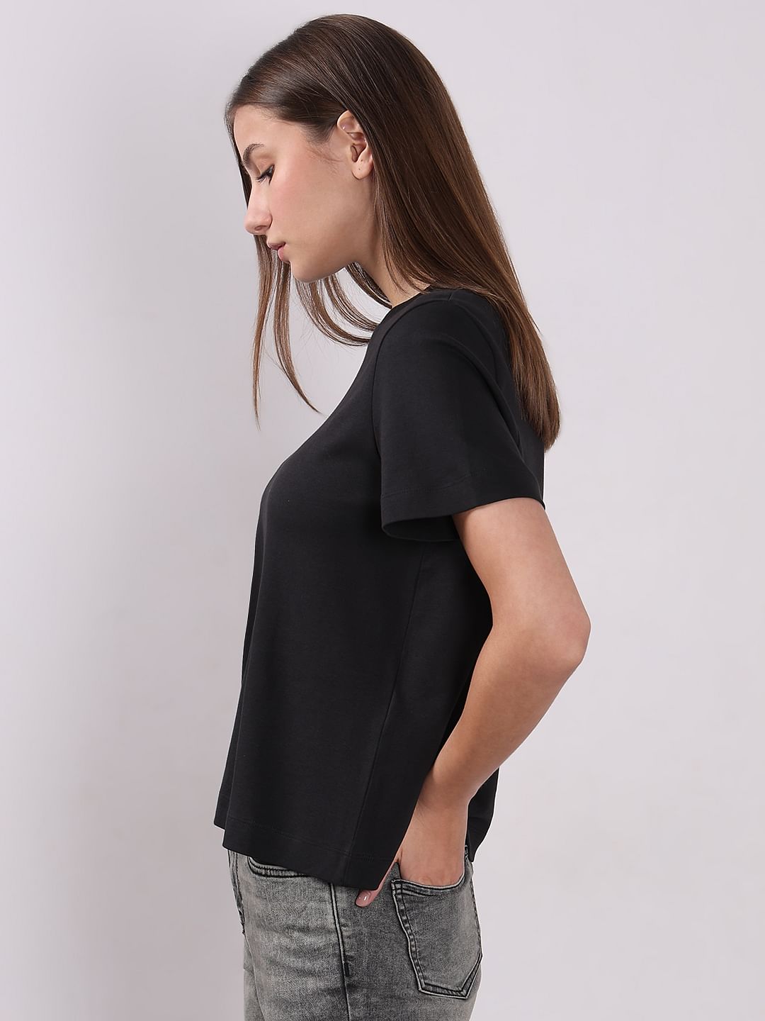 Black Cotton O-Neck T-Shirt
