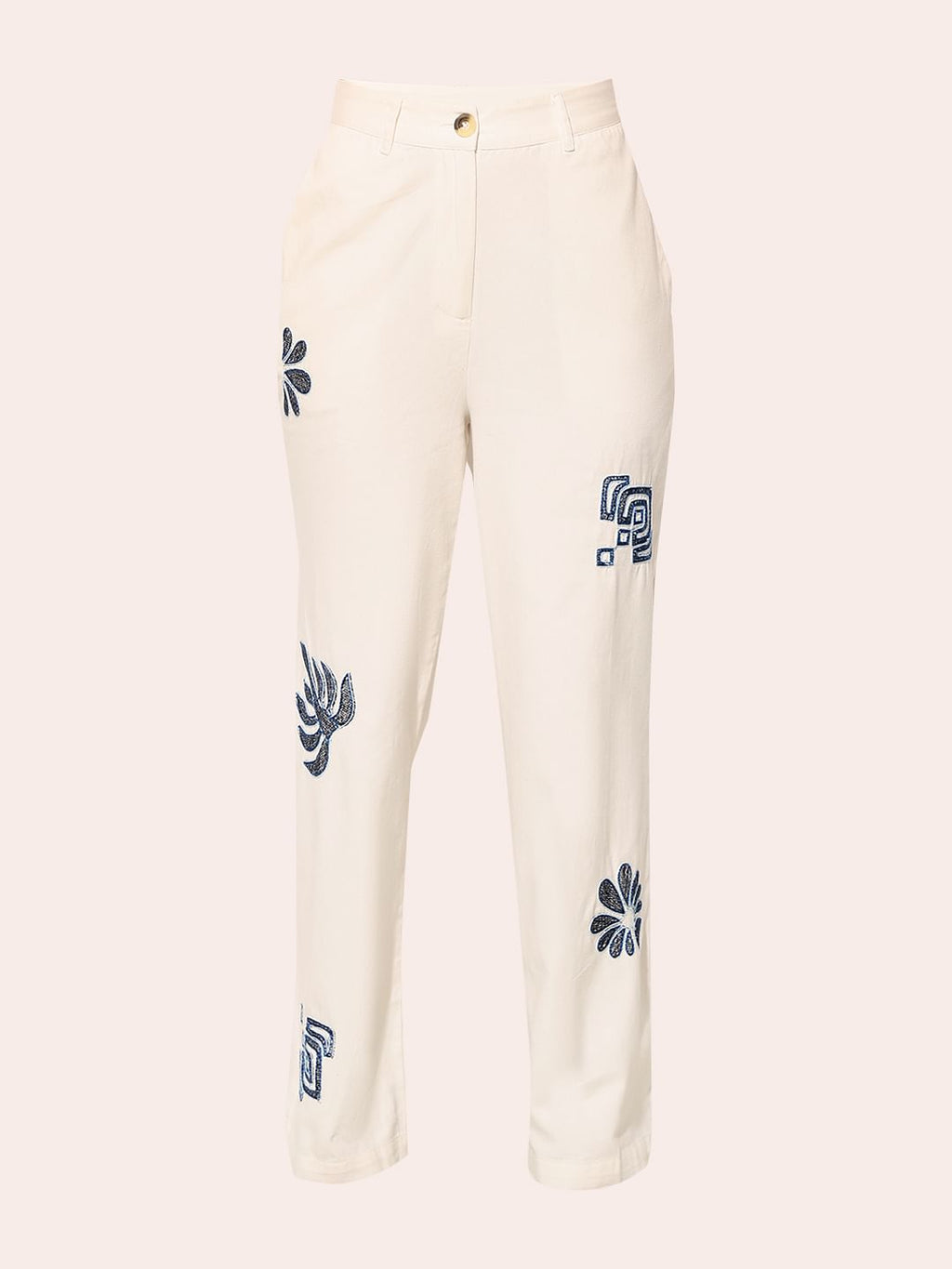 White Embroidered Loose Fit Pants