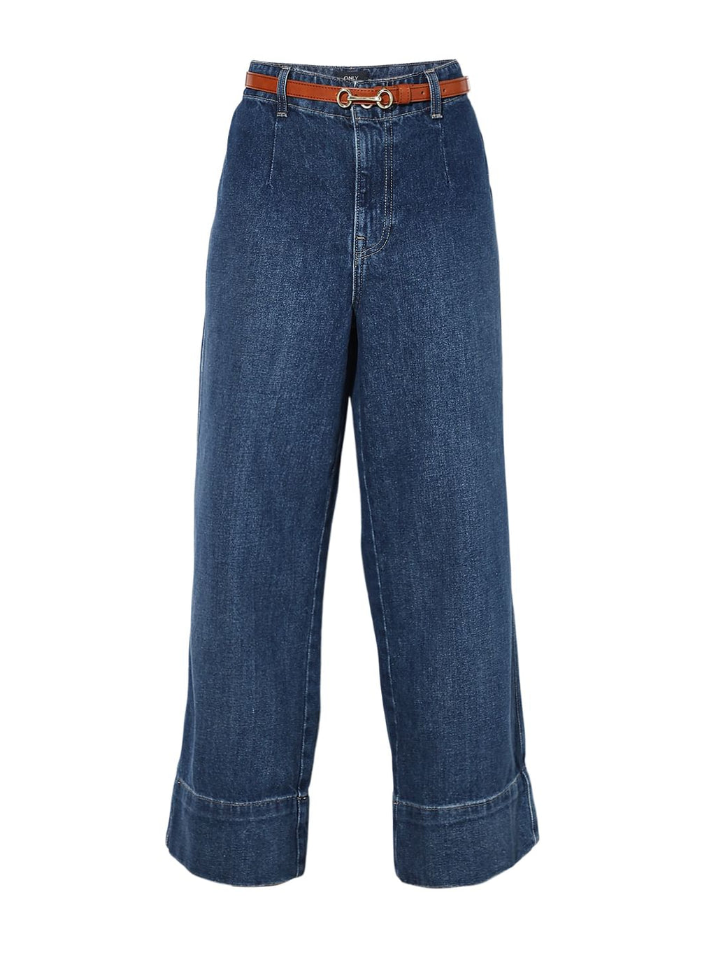 Dark Blue Curved Hem Wide Leg Jeans