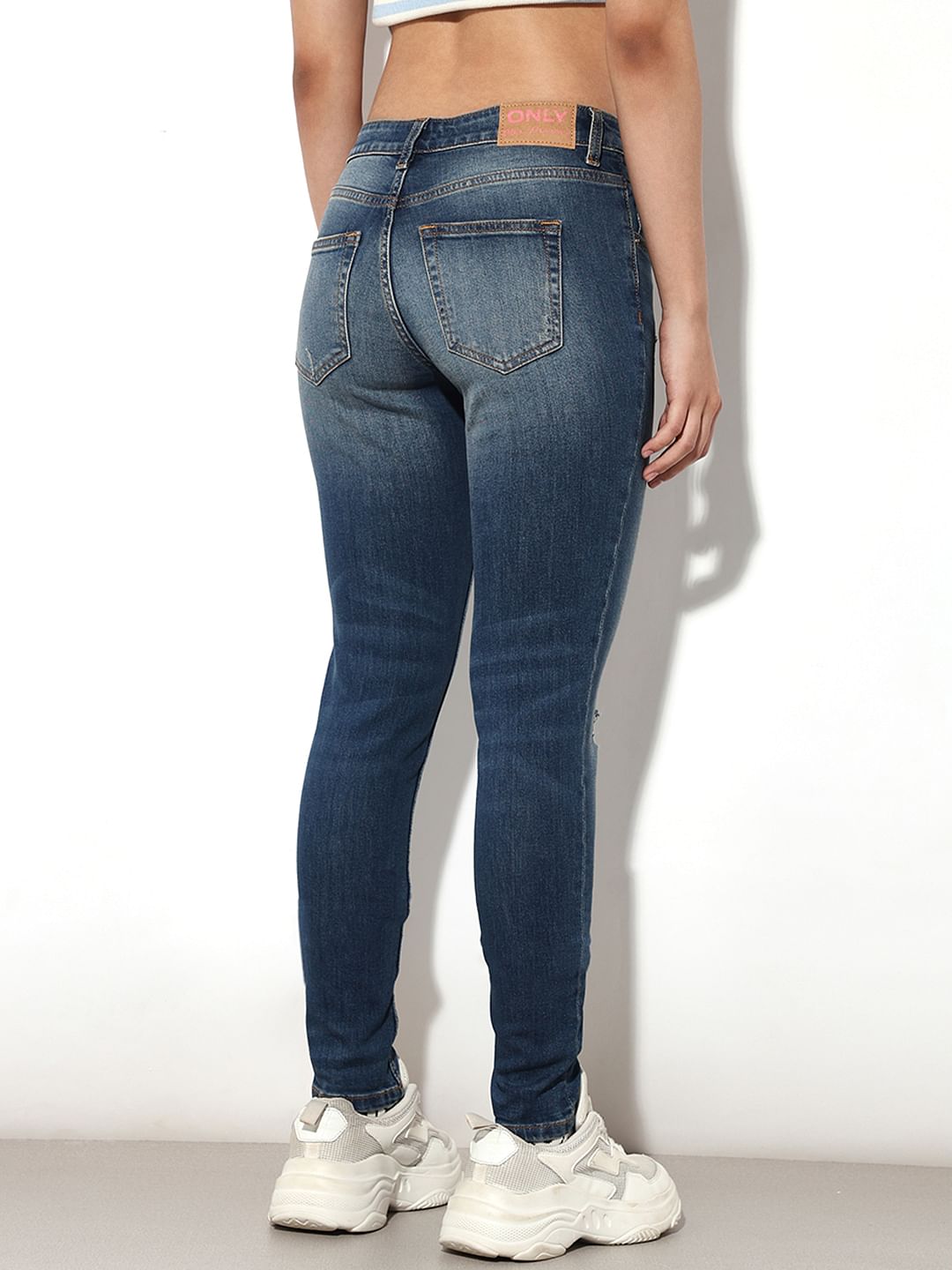 Blue High Rise Distressed Skinny Jeans