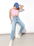 Light Blue High Rise Straight Fit Jeans