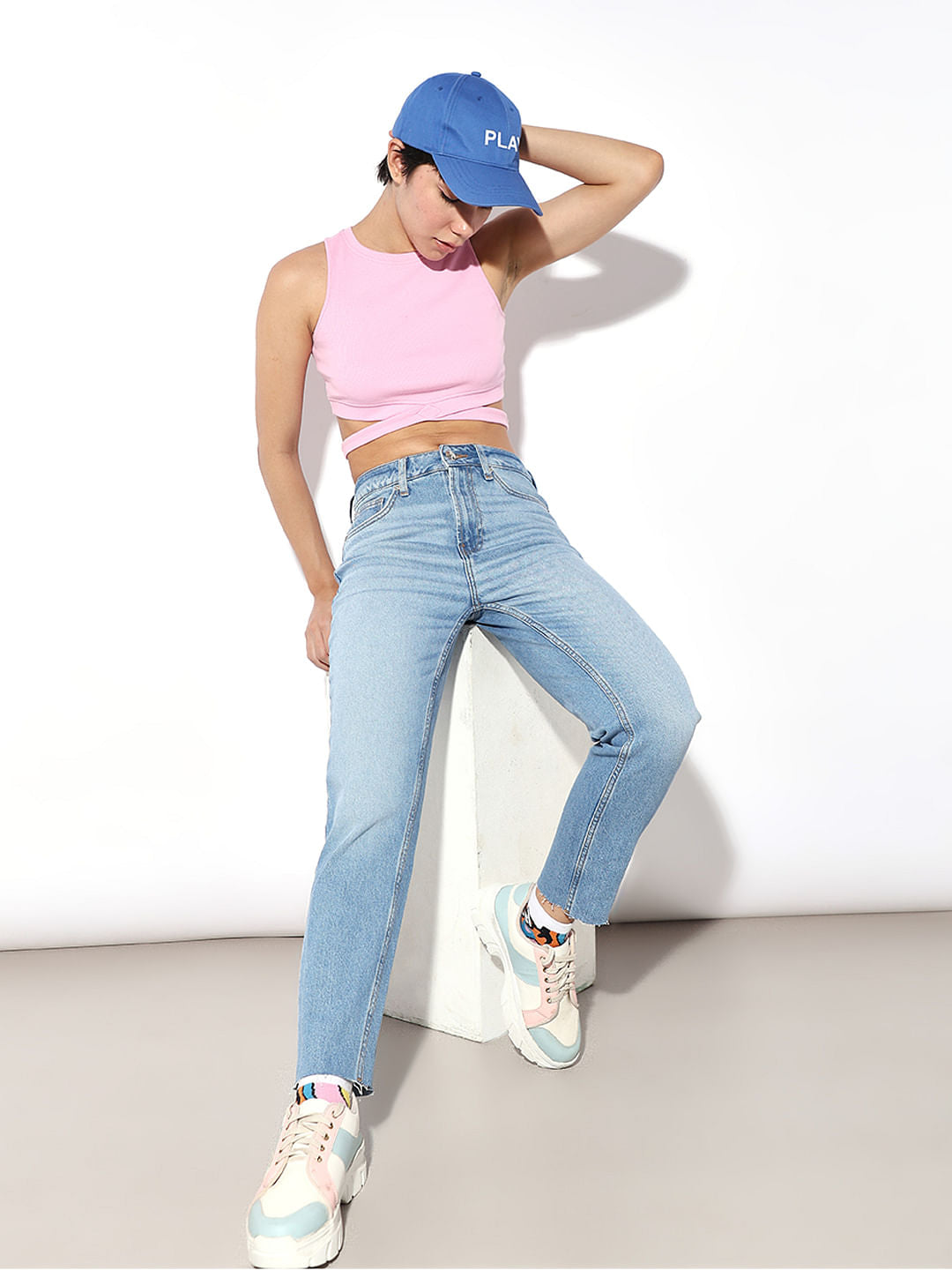 Light Blue High Rise Straight Fit Jeans
