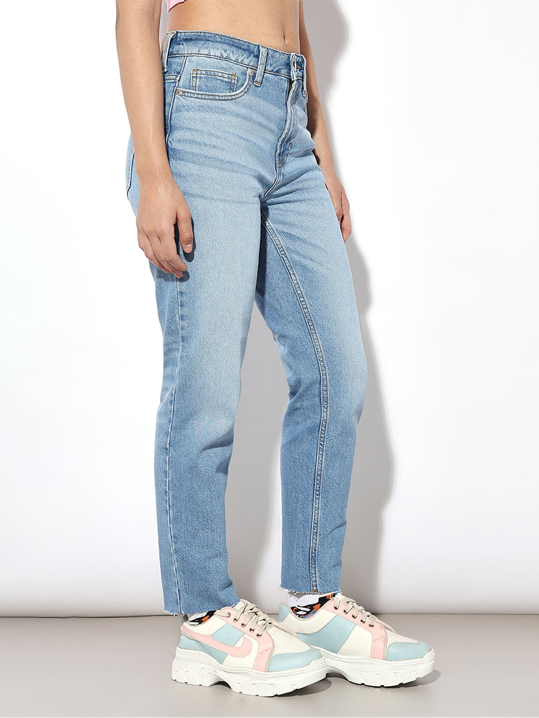 Light Blue High Rise Straight Fit Jeans