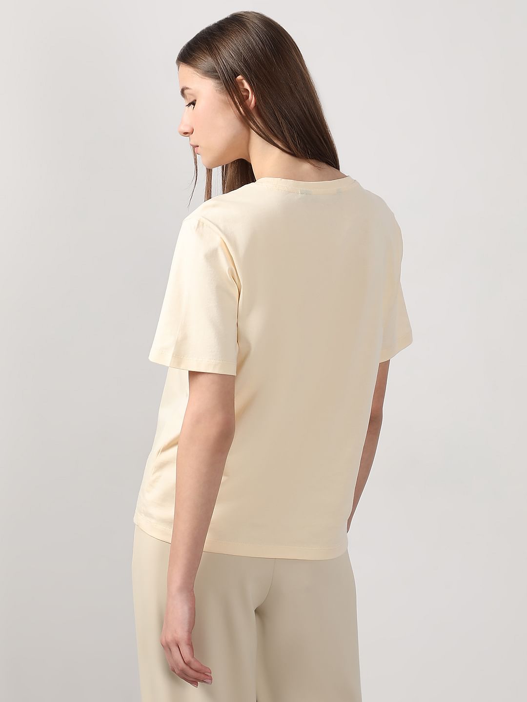 Ecru Cording Detail Cotton T-Shirt
