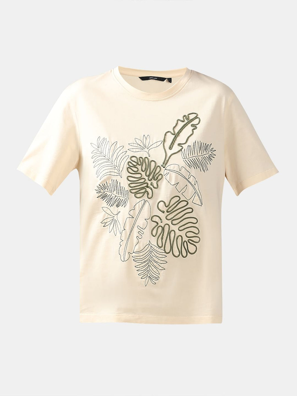 Ecru Cording Detail Cotton T-Shirt