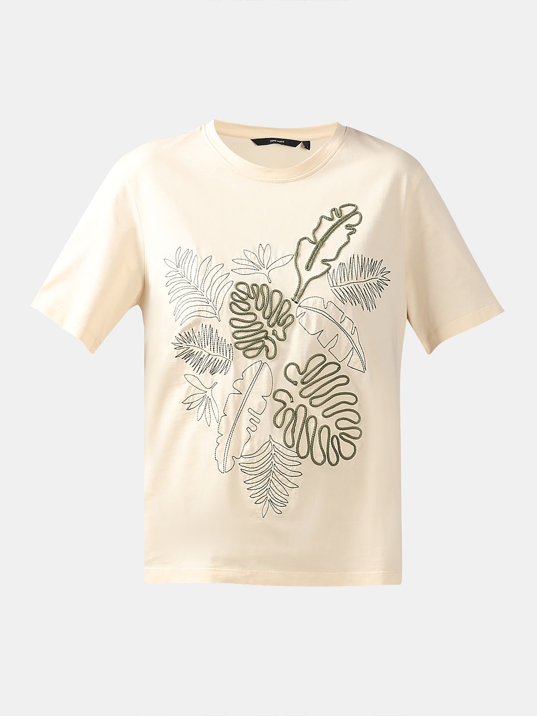 Ecru Cording Detail Cotton T-Shirt