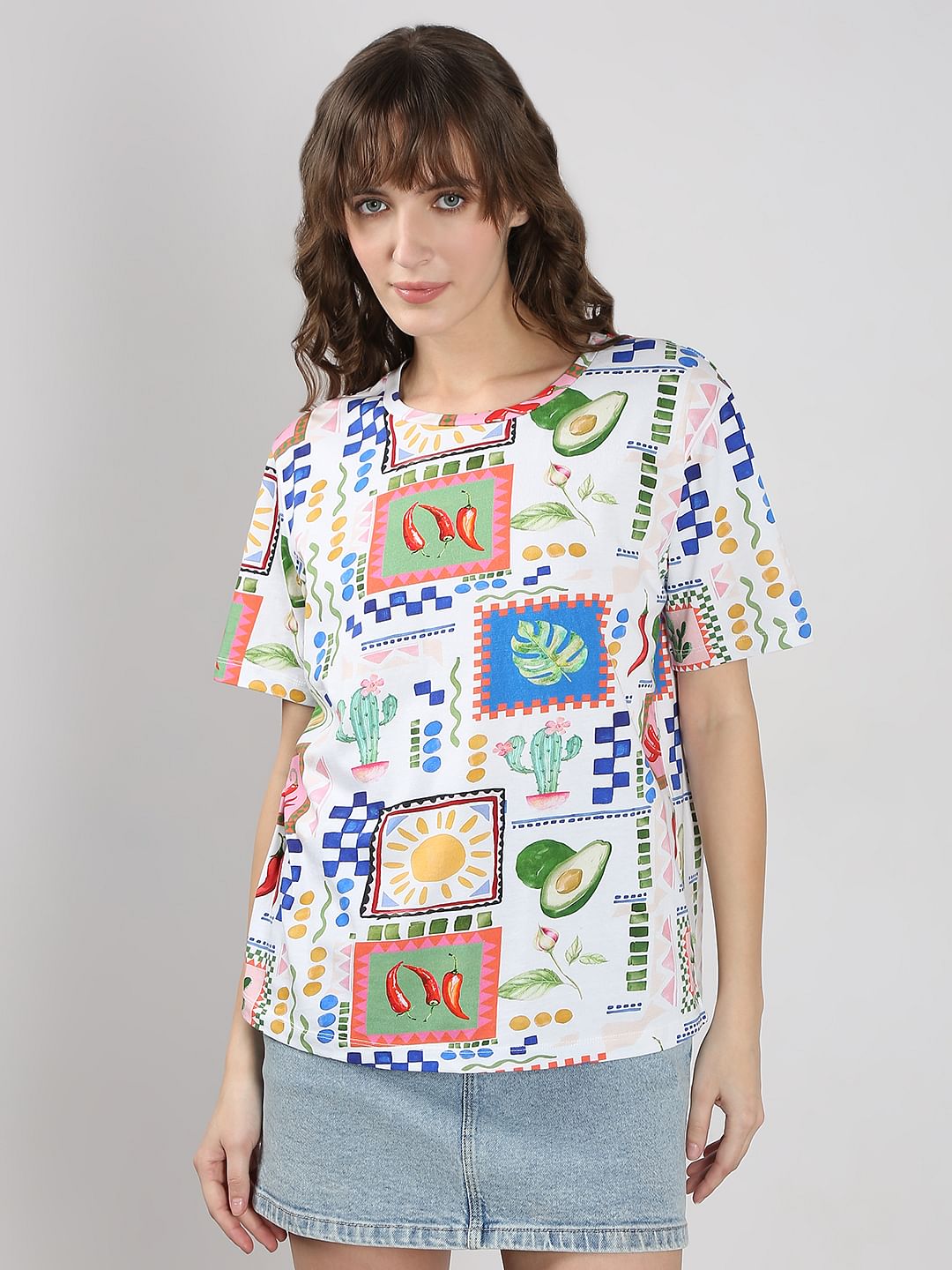 White Printed Cotton T-Shirt