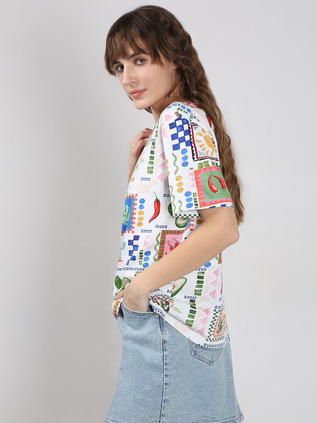 White Printed Cotton T-Shirt