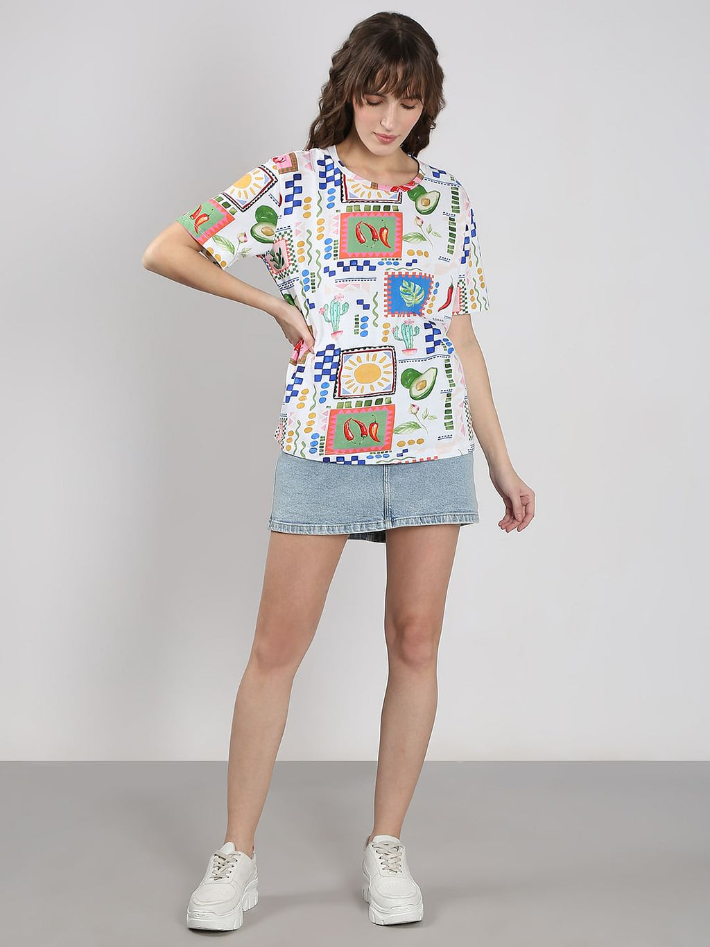 White Printed Cotton T-Shirt