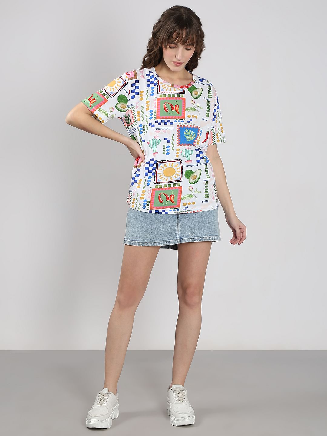 White Printed Cotton T-Shirt