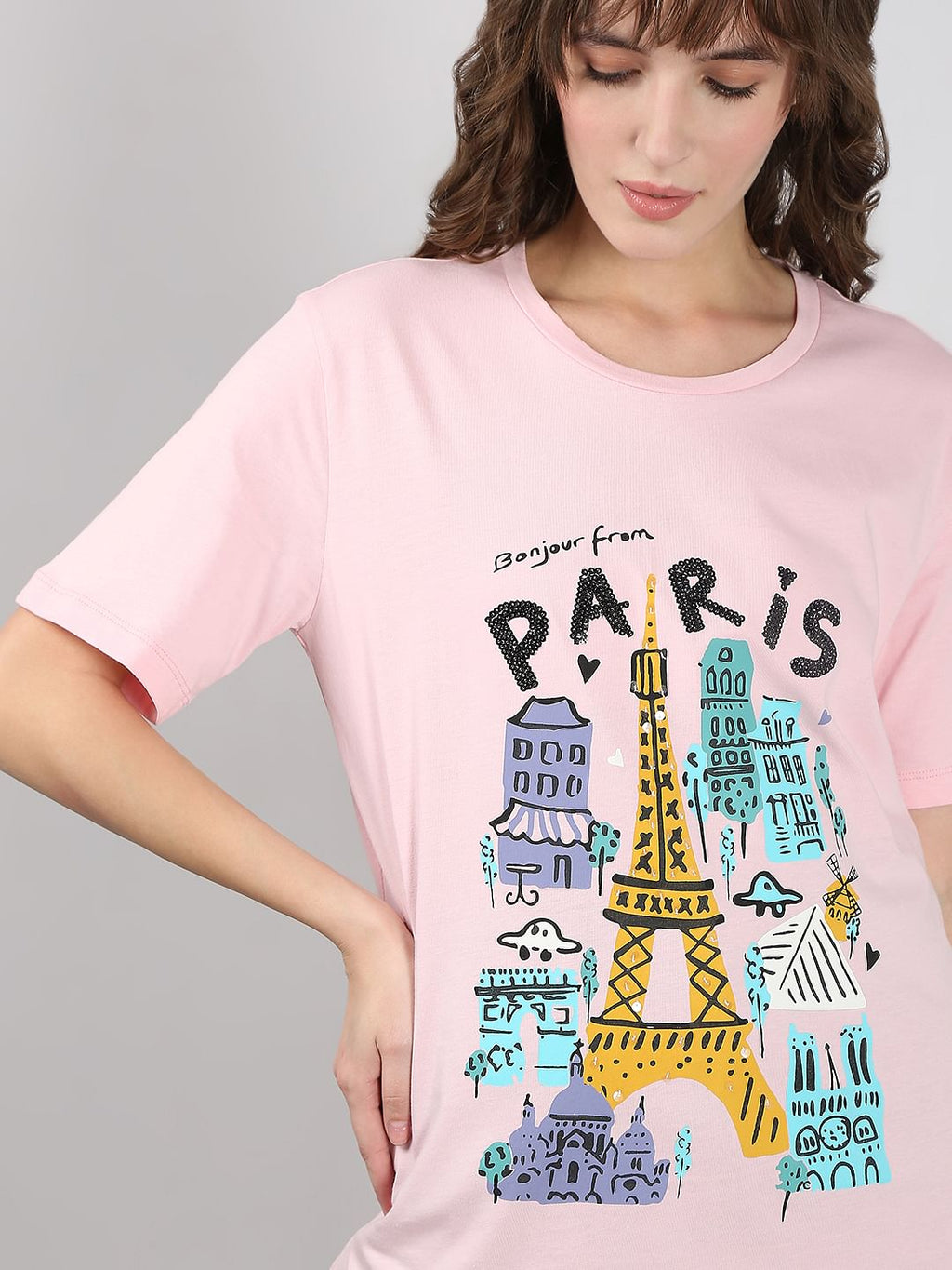 Pink Printed Cotton T-Shirt