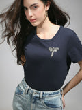 Navy Blue Motif Detail T-Shirt