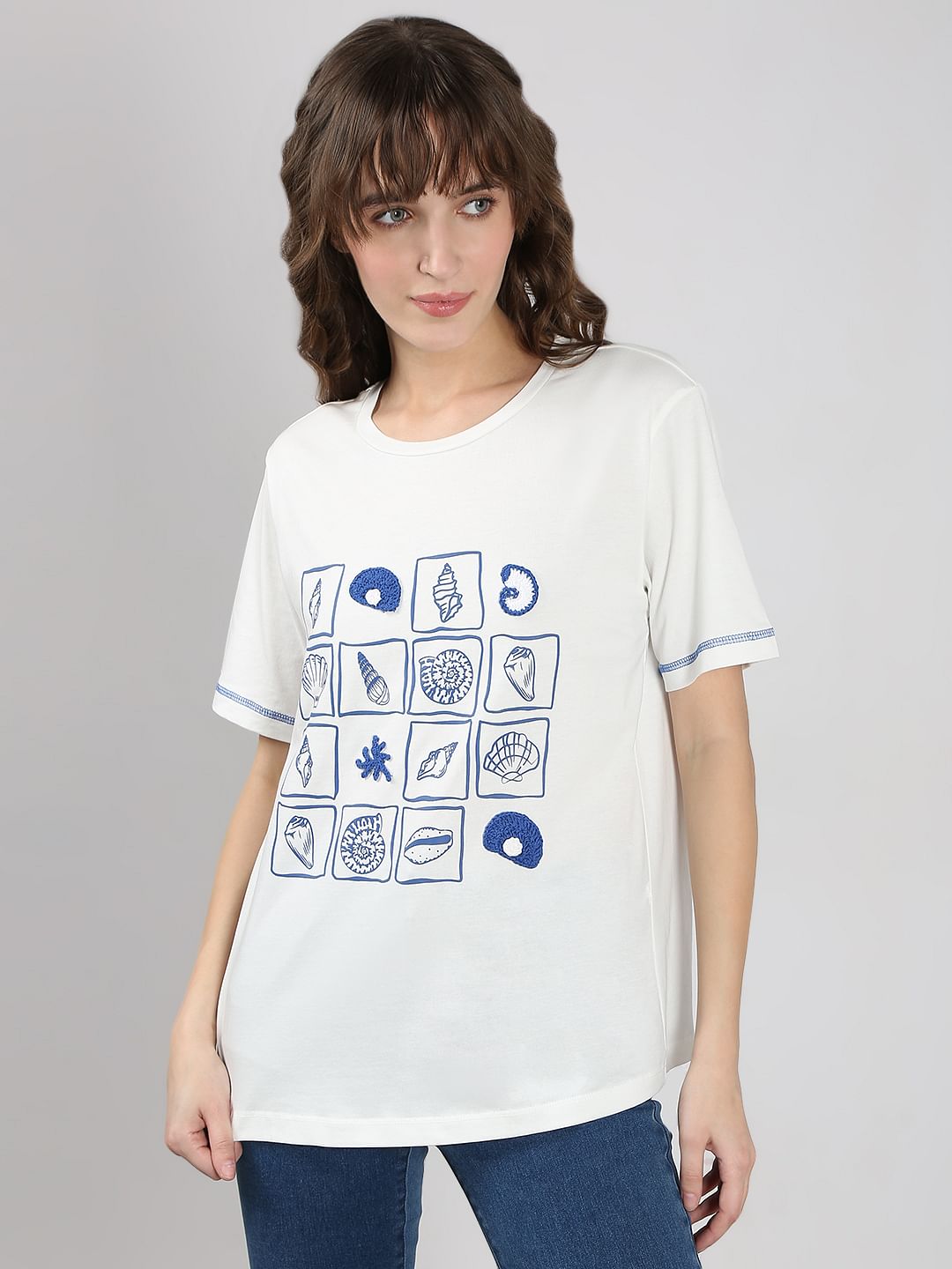 White Crochet Print T-Shirt