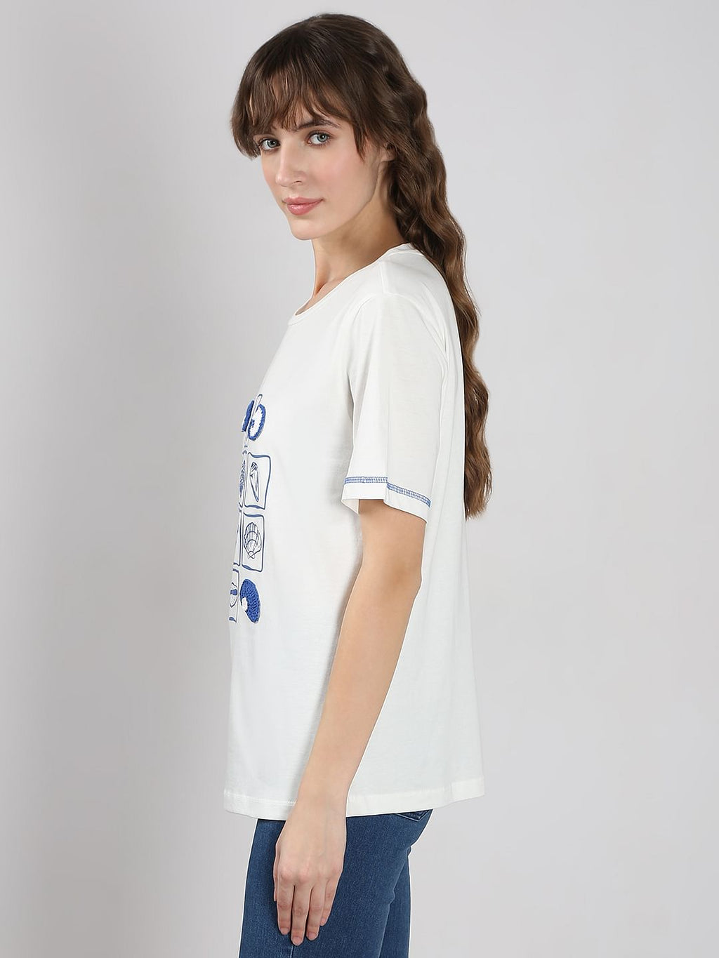 White Crochet Print T-Shirt