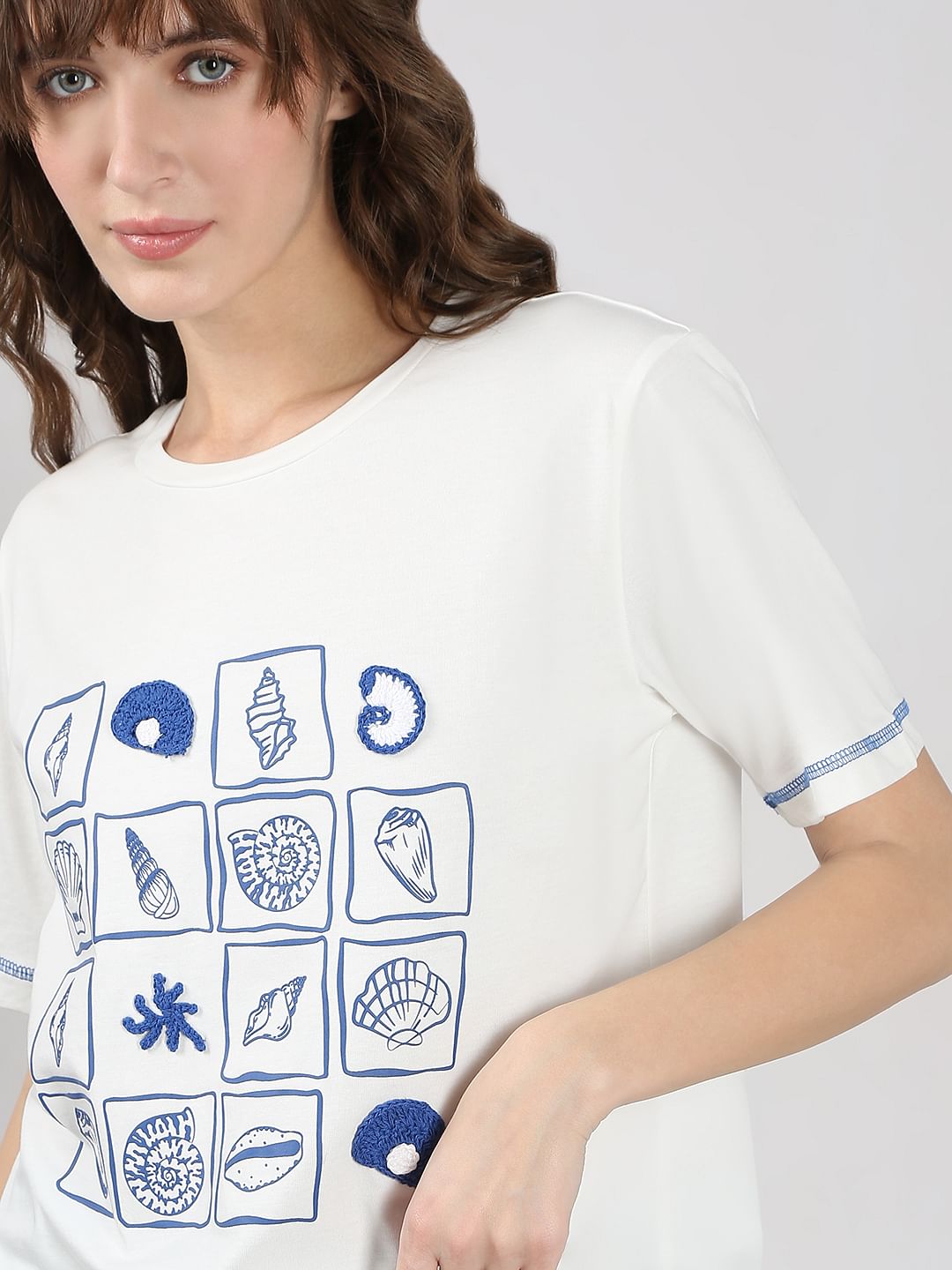 White Crochet Print T-Shirt