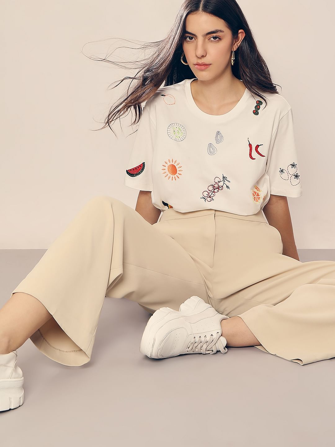 White Printed Cotton T-Shirt