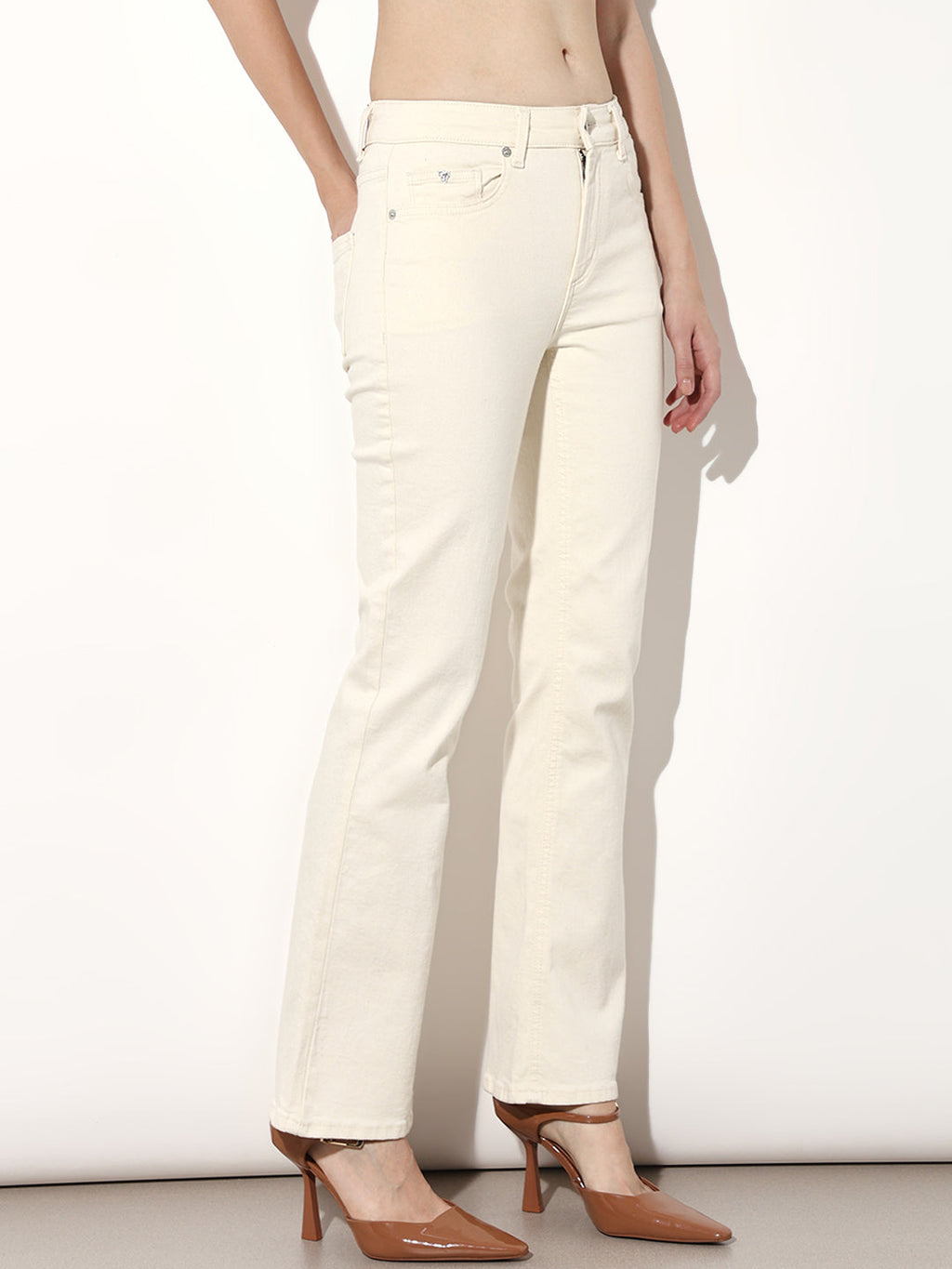 Ecru Mid Rise Flared Jeans