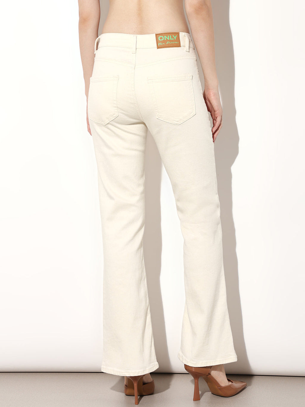 Ecru Mid Rise Flared Jeans