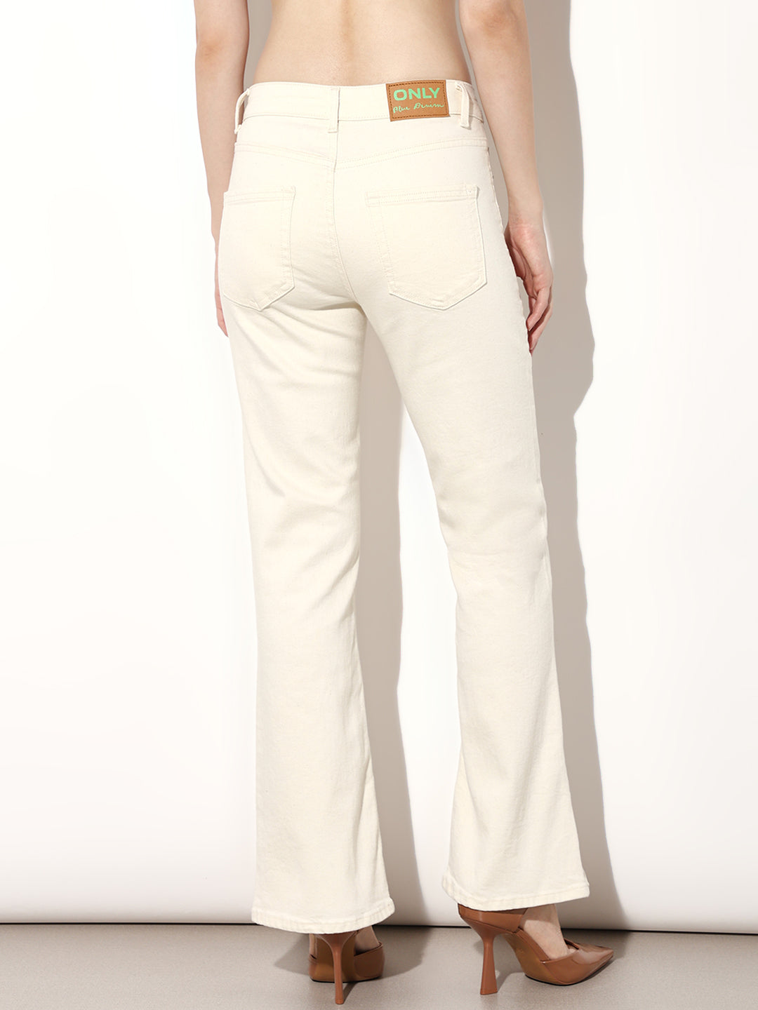 Ecru Mid Rise Flared Jeans