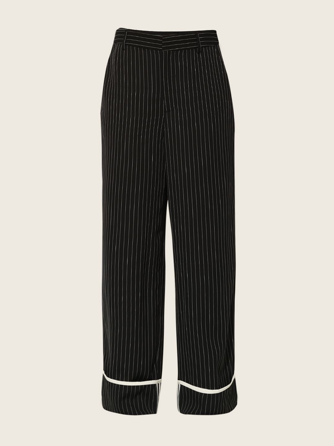 Black Striped Turn-Up Pants
