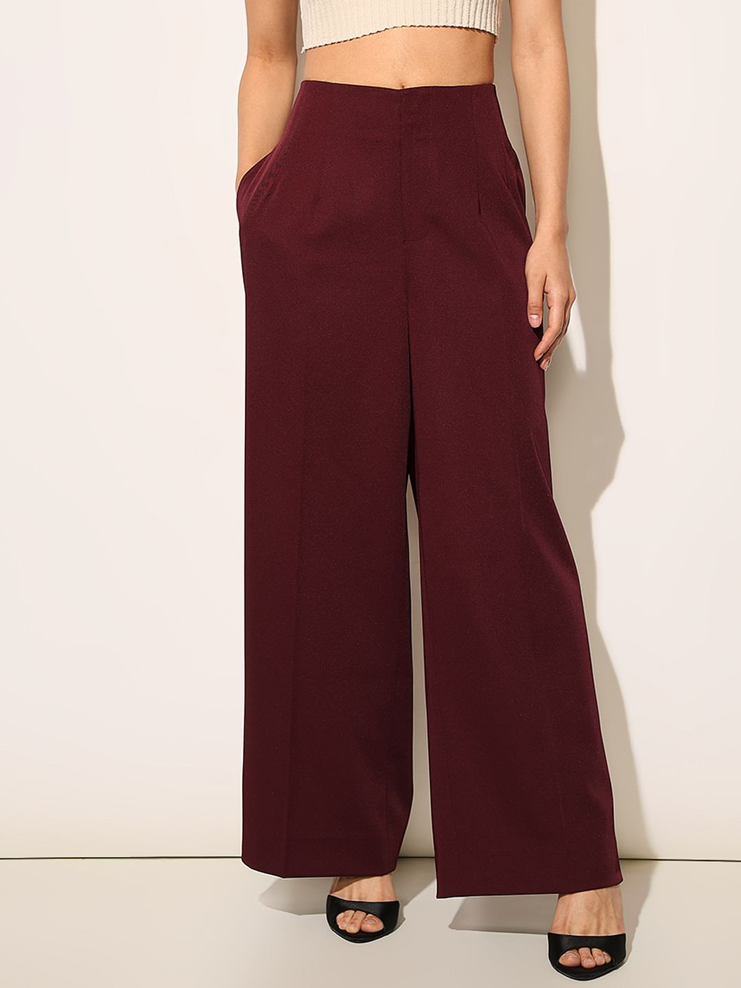 Maroon Loose Fit Flared Pants