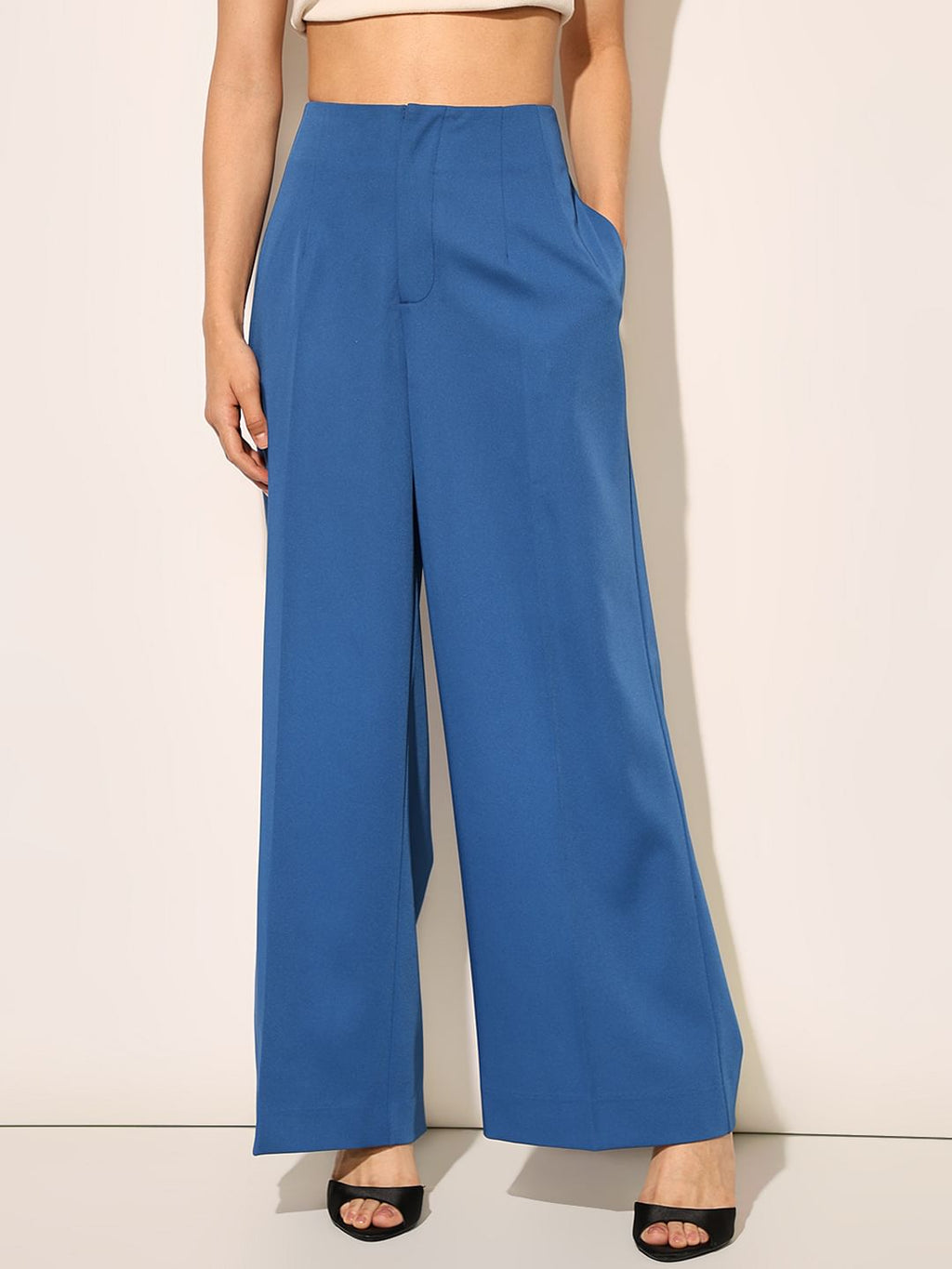 Blue High Rise Flared Pants