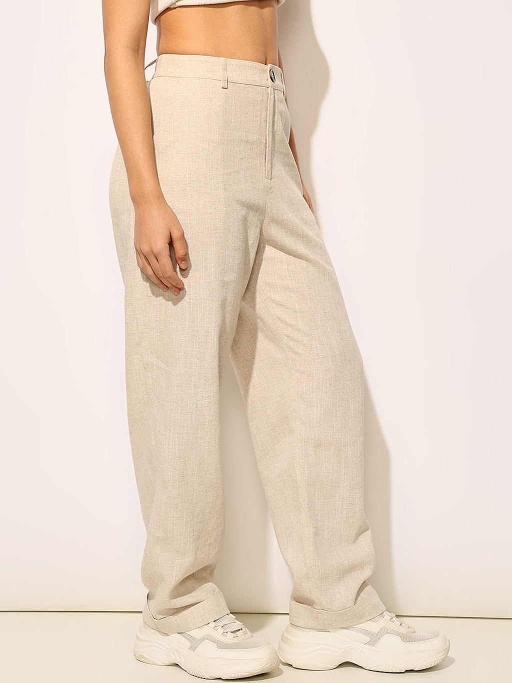 Beige Linen Co-Ord Set Pants