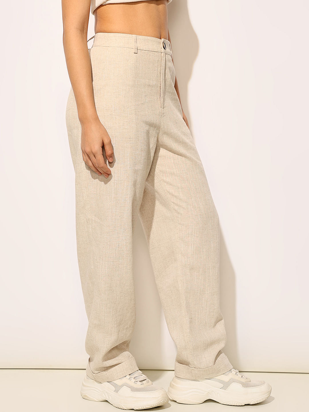 Beige Linen Co-Ord Set Pants