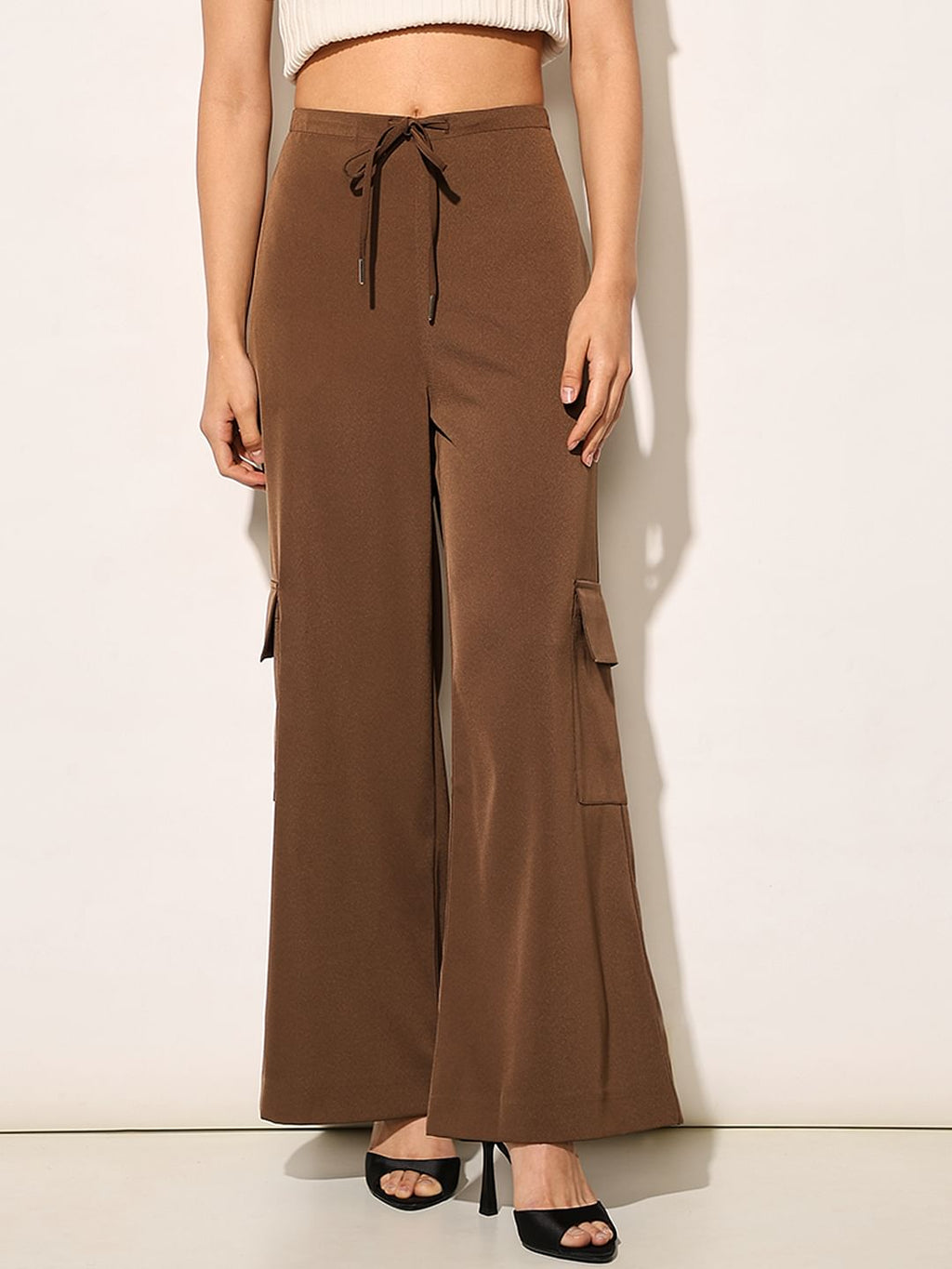 Brown Cargo Flared Pants