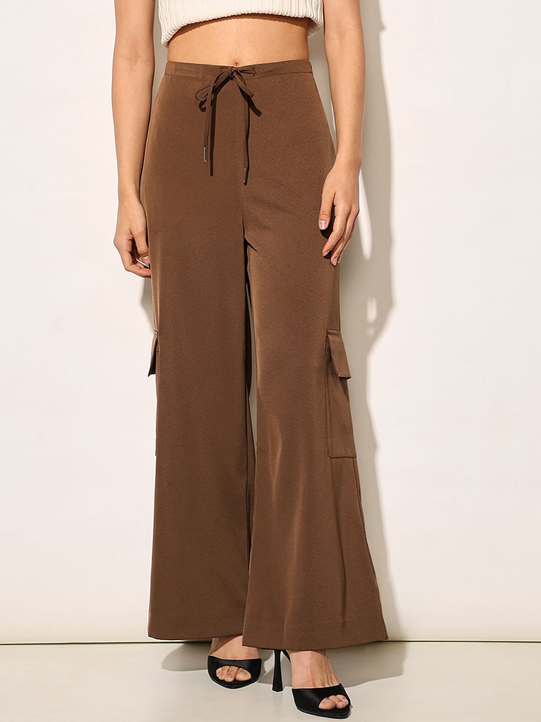 Brown Cargo Flared Pants