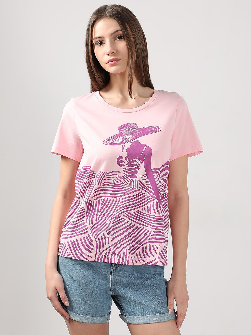 Pink Graphic Print Cotton T-Shirt