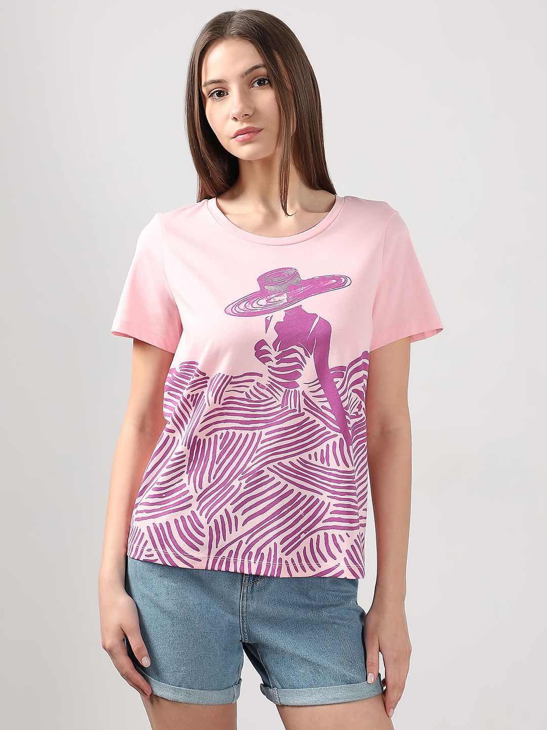 Pink Graphic Print Cotton T-Shirt
