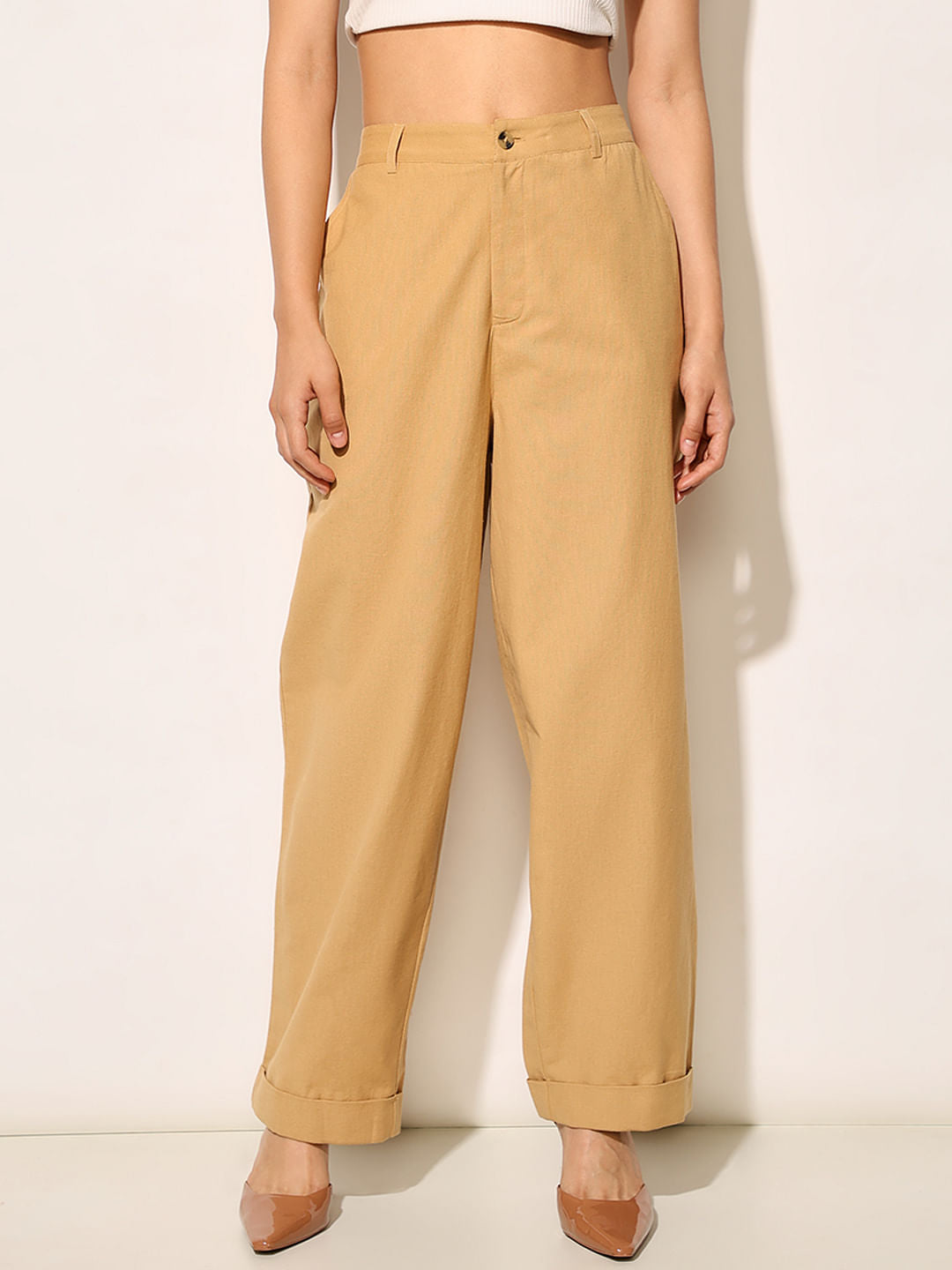 Brown High Rise Loose Fit Pants