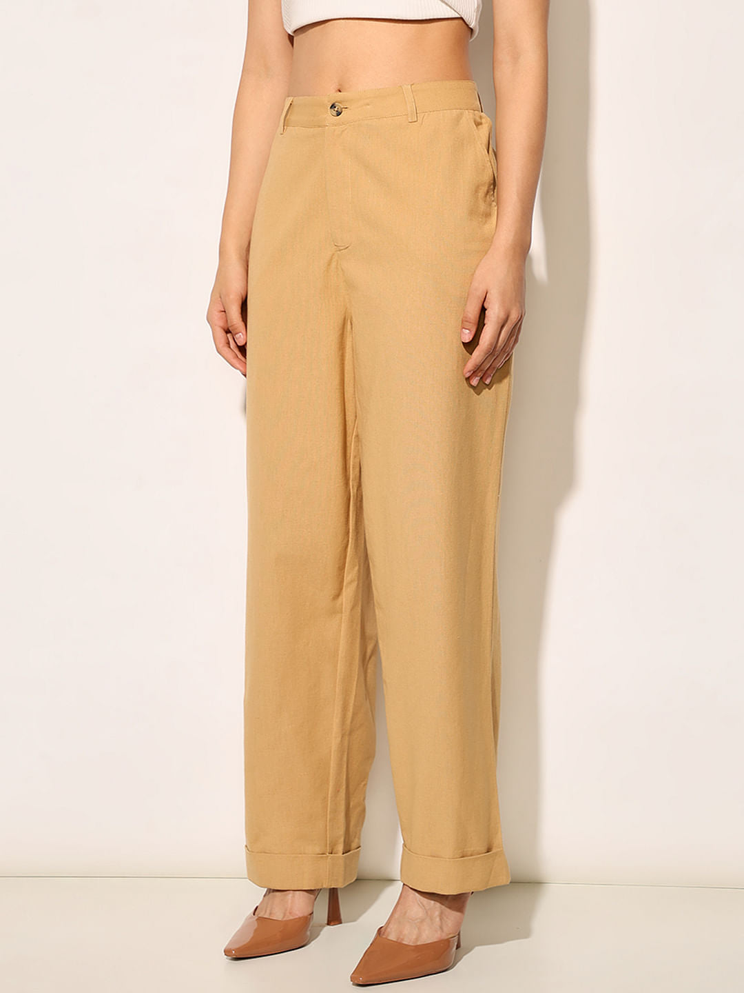 Brown High Rise Loose Fit Pants