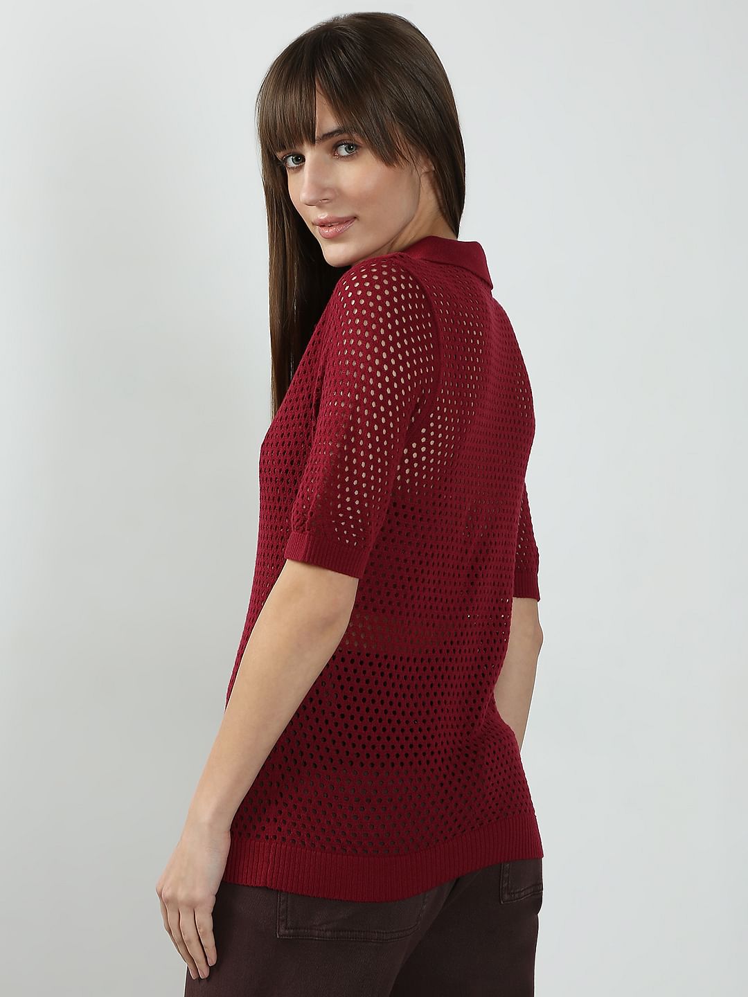 Red Semi Sheer Polo