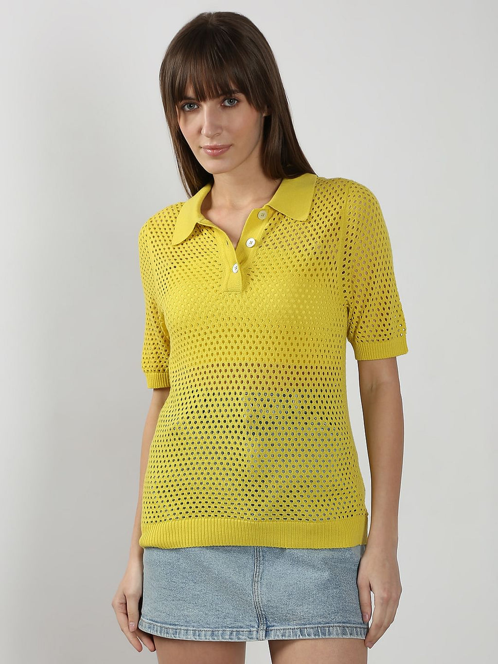 Yellow Semi Sheer Polo