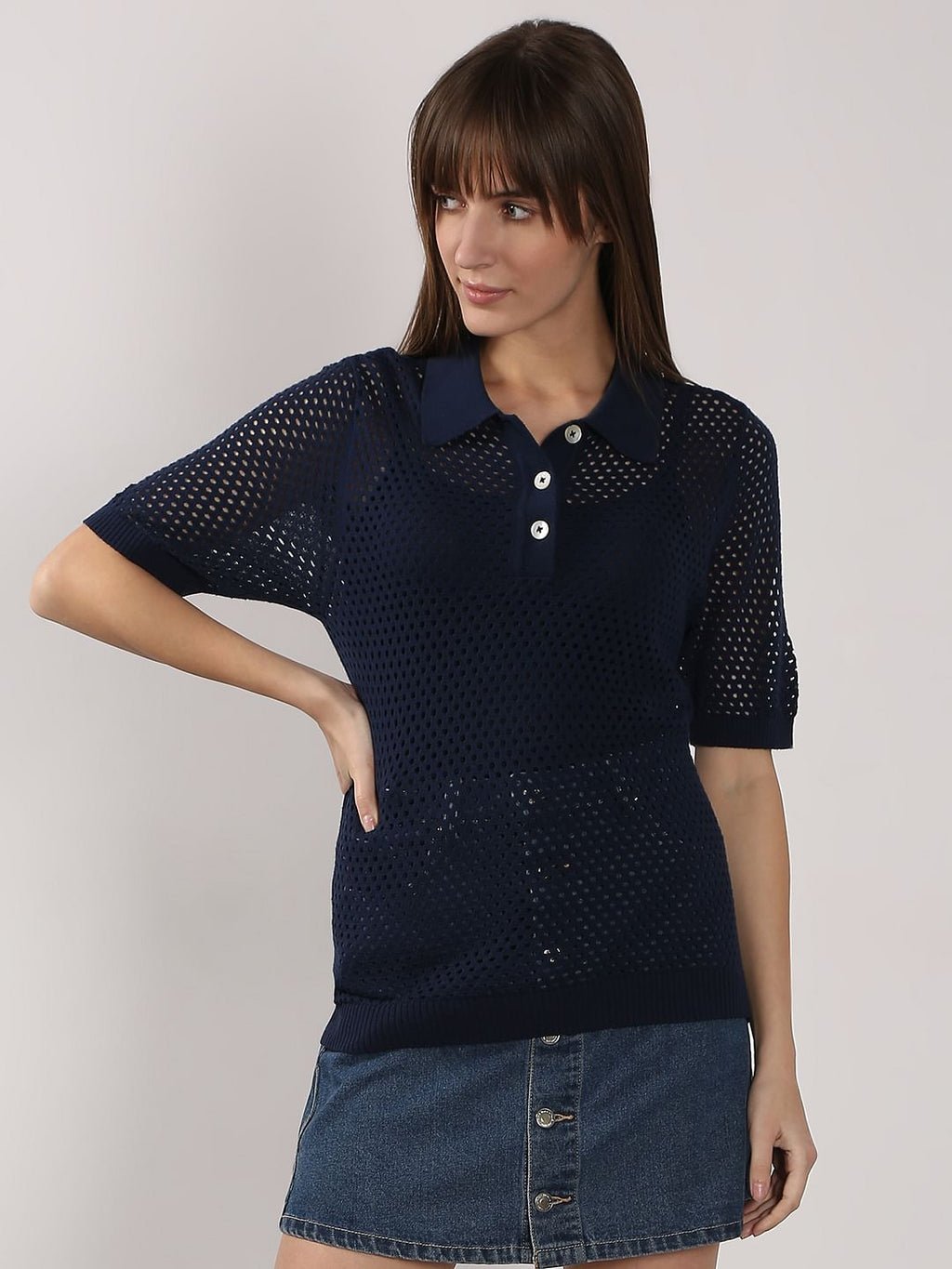 Navy Blue Knitted Polo