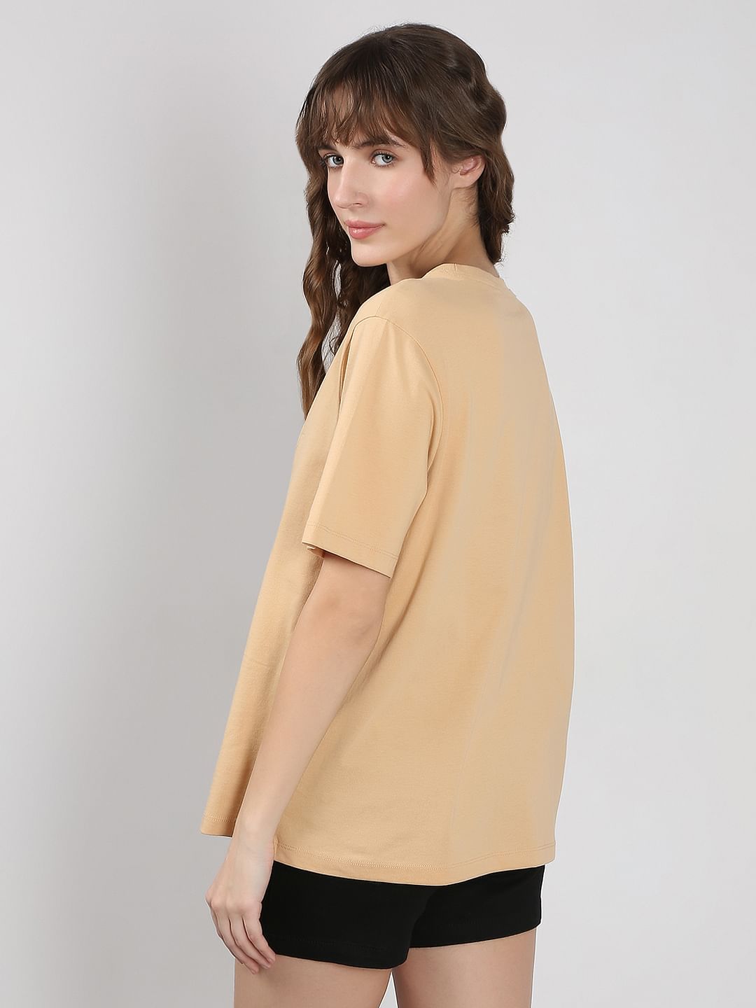 Beige Printed Cotton T-Shirt