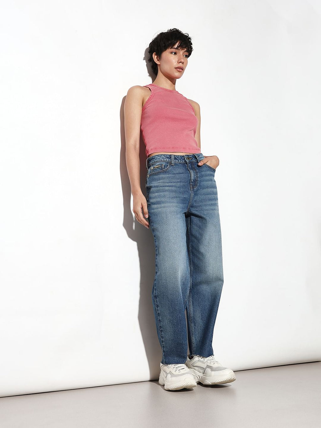 Blue High Rise Barrel Fit Jeans